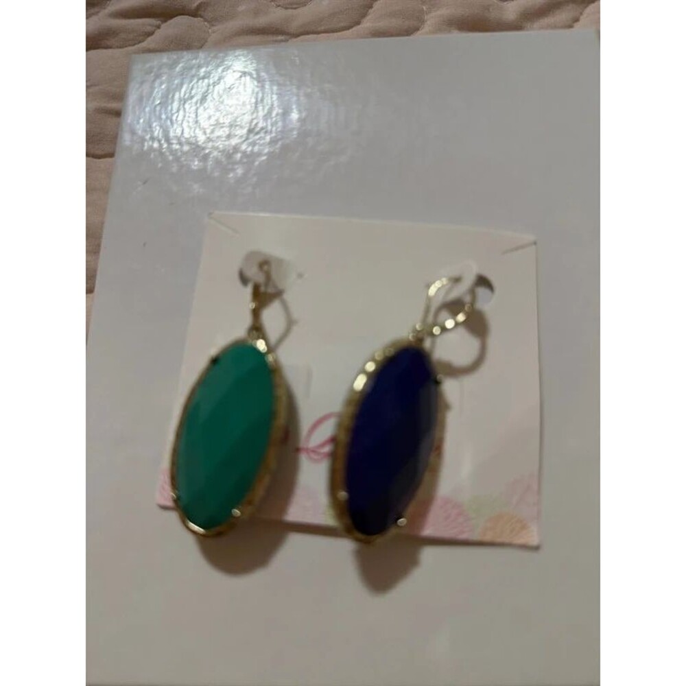 NWT Premier Designs "Cece" Reversible Gold-Tone Dangle Earrings - Teal & Cobalt